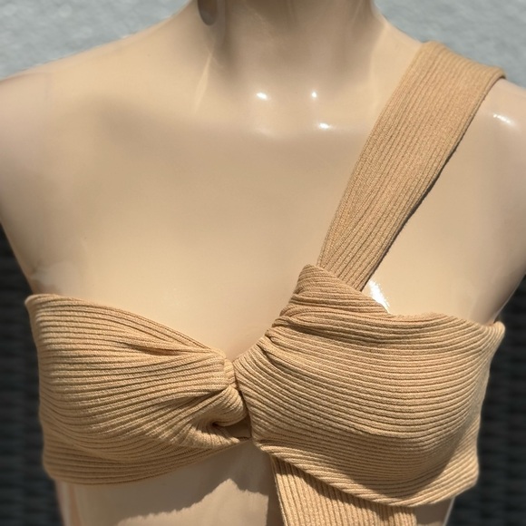 Tan Ribbed One-Shoulder Top - Picture 2 of 5